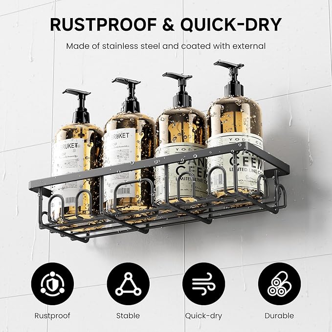 Shower Caddy, 5 Pack Shower Shelves for Inside Bathroom, Rustproof Adhesive Bathroom Organizer with Soap Holder, No Drilling Washroom Organizers and Storage for Bathtub Room/Kitchen, Matte Grey
