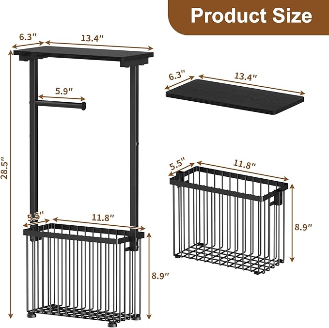 Free Standing Toilet Paper Holder Toilet Storage Stand Bathroom Holder with Storage Paper Towel Holder with Shelf,Simple Black,Can Hold 4-6 Rolls.Place Mobile Phones