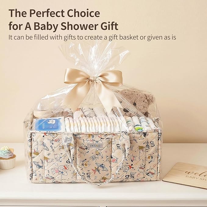 Colorful Cute Cartoon Animal Prints Baby Diaper Caddy Organizer, Large Storage Basket for Newborn Essentials Must Haves Baby Shower Gifts