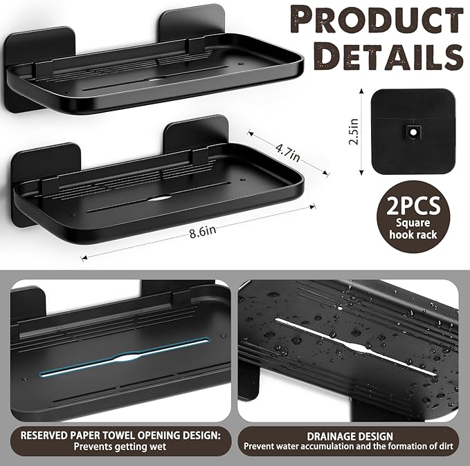 ACEXINYAN 2pc Wall Mounted Floating Shelf, Small Storage Rack with Edge Design, No Drill Shelves for Wall, Floating Shelves Damage-Free Expand Walls Space for Living Room Kitchen Bathroom (Black)