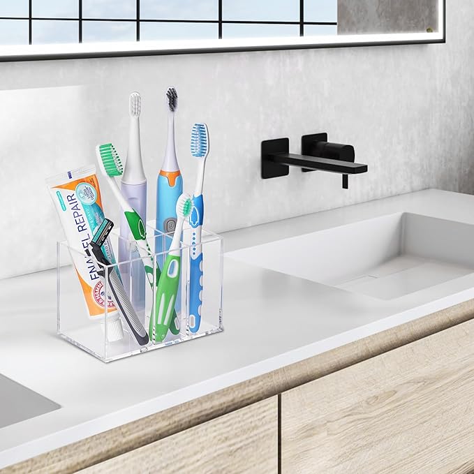 Acrylic Toothbrush Holder for Bathrooms, 5 Slots Clear Toothbrush Holder, Bathroom Accessories Organizer for Toothpaste and Toothbrush