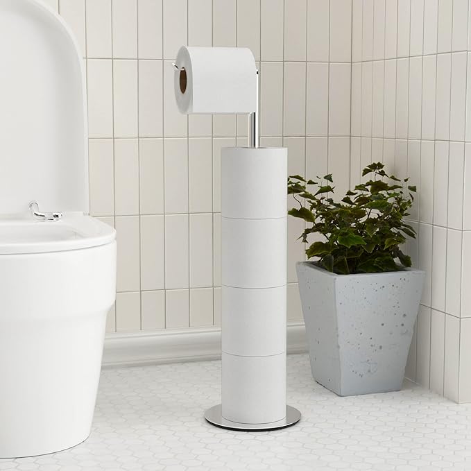 Toilet Paper Holder Stand and Dispenser for 4 Spare Rolls, Stainless Steel Free-Standing Toilet Tissue Paper Roll Storage Shelf
