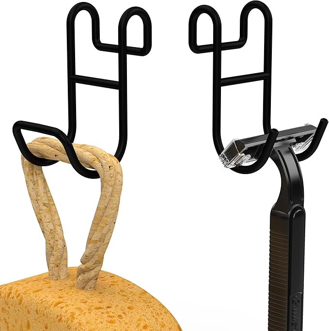 Black Shower Caddy with Hooks - 2 Pack Shower Caddy for Loofah and Razor