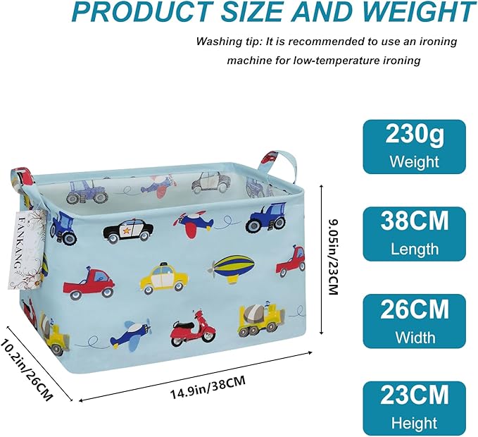 Storage Basket,Nursery Hamper Canvas Laundry Basket Foldable with Waterproof PE Coating Storage, Office, Bedroom, Clothes,Toys (Rec-Car)