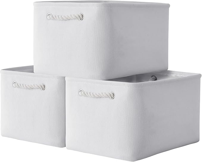 TheWarmHome Storage Basket for Shelves - 15.8x11.8x11.8 inch 3 Pack Fabric Storage Cubes, Collapsible Storage Bin for Organizing Organizer Closet Book Gift Dog(White)