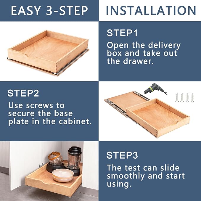 Pull Out Cabinet Drawers - 6x2 Size Options (12-23'W,18-21'D), Pre-Assembled with Soft Close Slides, Solid Beechwood, Easy Installation(12'W x 21'D)