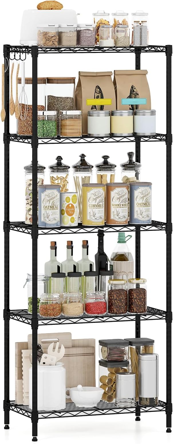 GOFLAME 5-Tier Metal Storage Shelving Unit, Heavy-Duty Adjustable Utility Shelf with V-Shaped Wire Rack, 750 LBS Storage Organizer for Home, Kitchen, Garage, Basement, 23.5”L x 13.5”W x 60”H