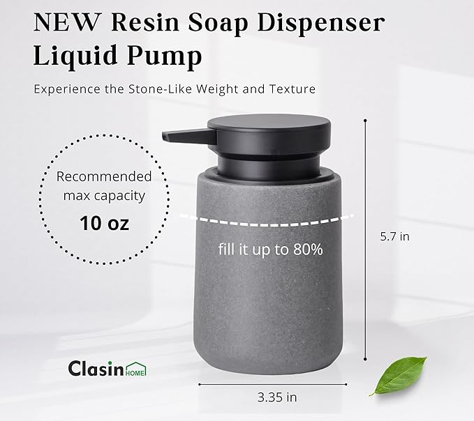 Clasin Home 3 Pcs Bathroom Accessories Set, Liquid Soap Dispenser with Large Pump, Toothbrush Holder Cup and Soap Dish, Sandstone Texture Bathroom Counter Set for Modern Home (Gray)