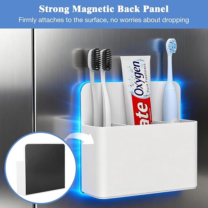 MoKo Magnetic Toothbrush Holders for Cruise Essentials, Travel Toothbrush Holder for Bathrooms, Wall Mounted Tooth Brush & Toothpaste Organizer, Cruise Must Haves, White
