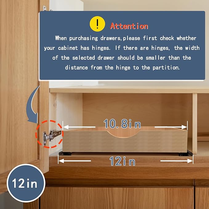 Pull Out Cabinet Drawers - 6x2 Size Options (12-23'W,18-21'D), Pre-Assembled with Soft Close Slides, Solid Beechwood, Easy Installation(12'W x 21'D)