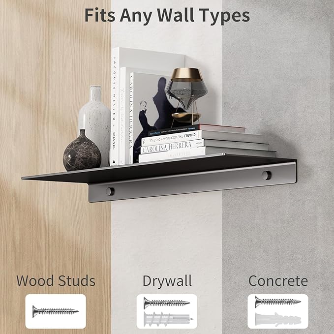 Danpoo 20 inch Floating Shelf for Wall Organizer & Storage, Mini Display Shelf, Metal Wall Shelf for Bathroom, Living Room, Kitchen, Bedroom(Matte Black)