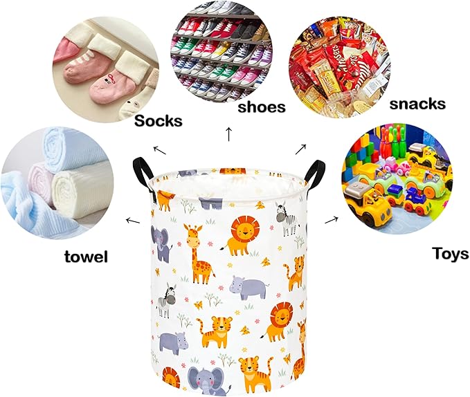 Kids Laundry Hamper Storage Basket Laundry Organizer Hamper Storage Bins Clothes Box Nursery Hamper Gift Basket with Handles (ZOO)