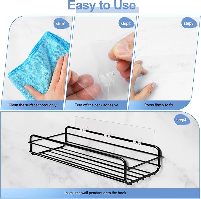 Shower Caddy Adhesive Replacement, 8 Pcs Strong Shower Shelf Adhesive, WaterProof Showers Adhesives Strip, Ad-hesive Hook for Showers, No Drilling for Bathroom Storage Shelve and Kitchen Rack