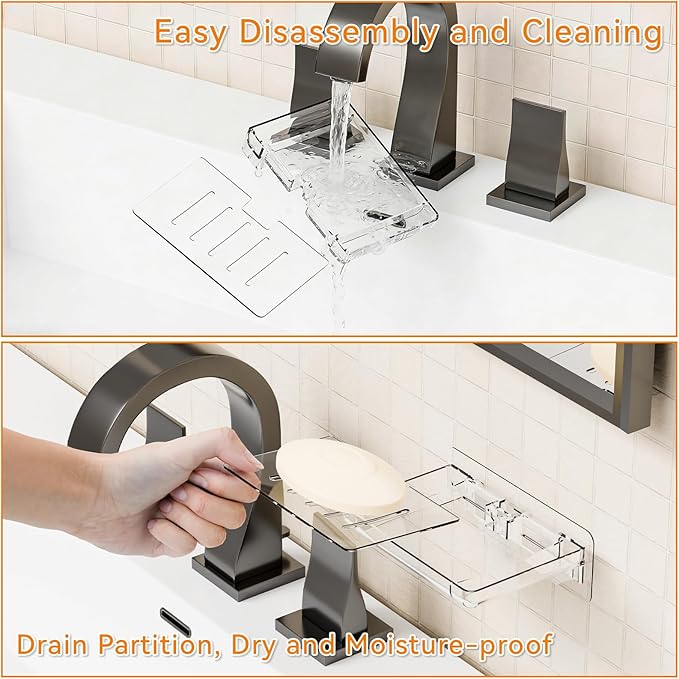 SUOXING 2 Pack Bar Soap Holder for Shower Wall,Self Draining Adhesive Soap Holder,Rustproof Wall Mounted Acrylic Shower Soap Rack & Caddy for Bathroom,Bath,Kitchen,No Drilling PlasticSoap Shelf,Clear