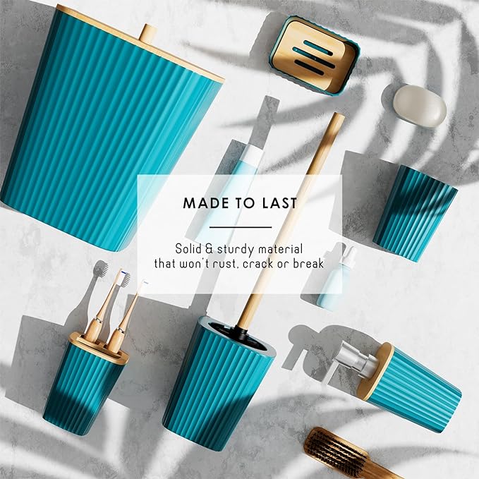 Clara Clark Bathroom Accessories Set - Bathroom Set, Bathroom Sets with Shower Curtain and Rugs, Shower Curtain Set with Bathroom Trash Can - Teal - 22PC