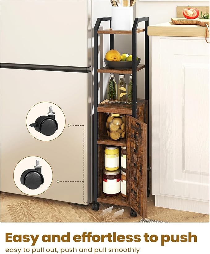 Hzuaneri Bathroom Storage Cabinet - Toilet Paper Storage Cabinet, Small Toilet Paper Holder with 4 Wheels, Bathroom Organizer with Adjustable Shelf, for Small Spaces, Rustic Brown BC04601X