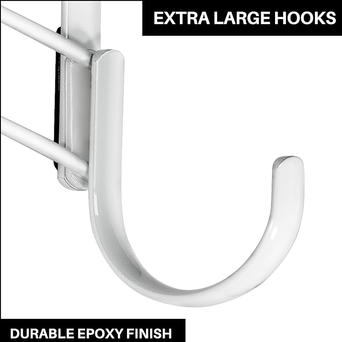 LYNK Professional® Home™ Over the Door Hooks - 9 Hook – Over the Door Coat Rack - Over the Door Hanger - Hanging Towels or Clothes - Bathroom, Bedroom, Laundry Room - Lifetime Ltd. Warranty, White