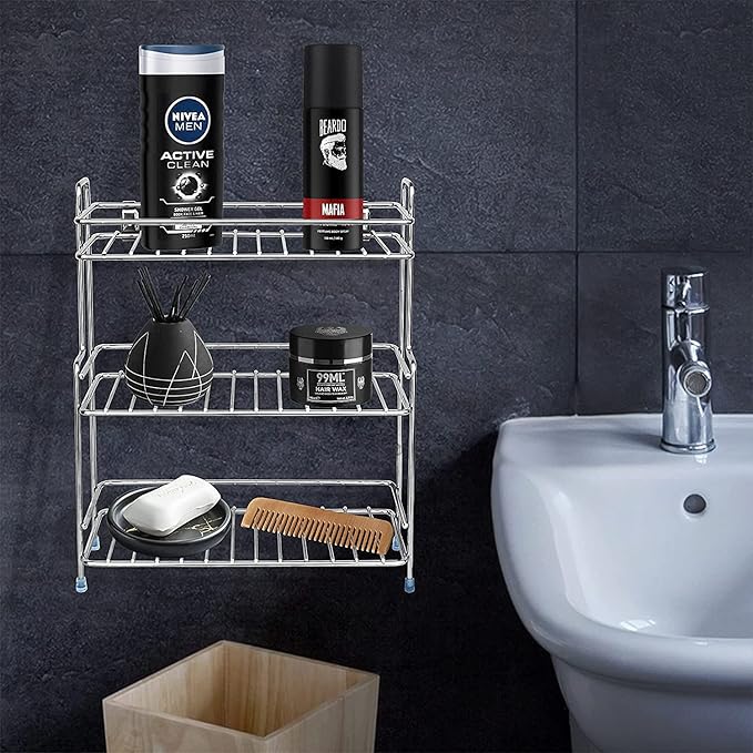 Multipurpose Stainless Steel Spice 3-Tier Trolley Container Organizer Organiser/Pickles Stand/Basket for Boxes Utensils Dishes Plates for Home.