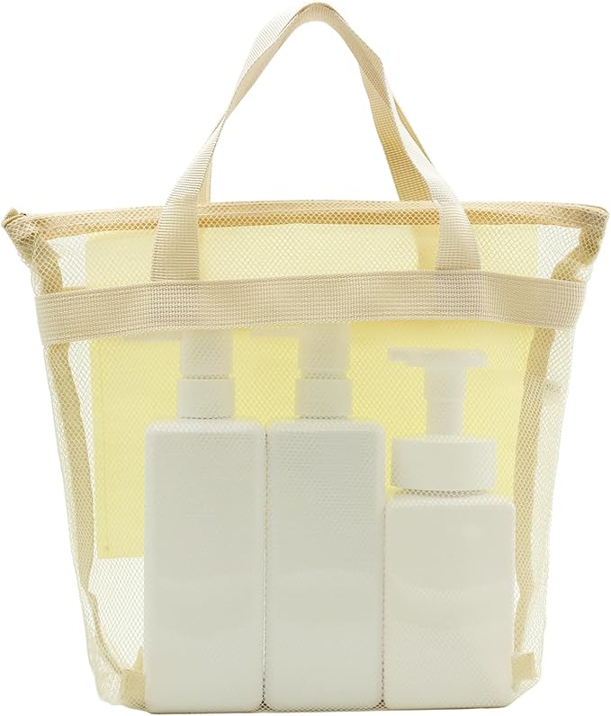 Mesh Shower Caddy, Portable Shower Bag, Quick-Dry Hanging Caddy Bath Organizer with Zipper, Toiletry Bag Essentials for Camping Travel College Dorm Room Gym (Yellow)