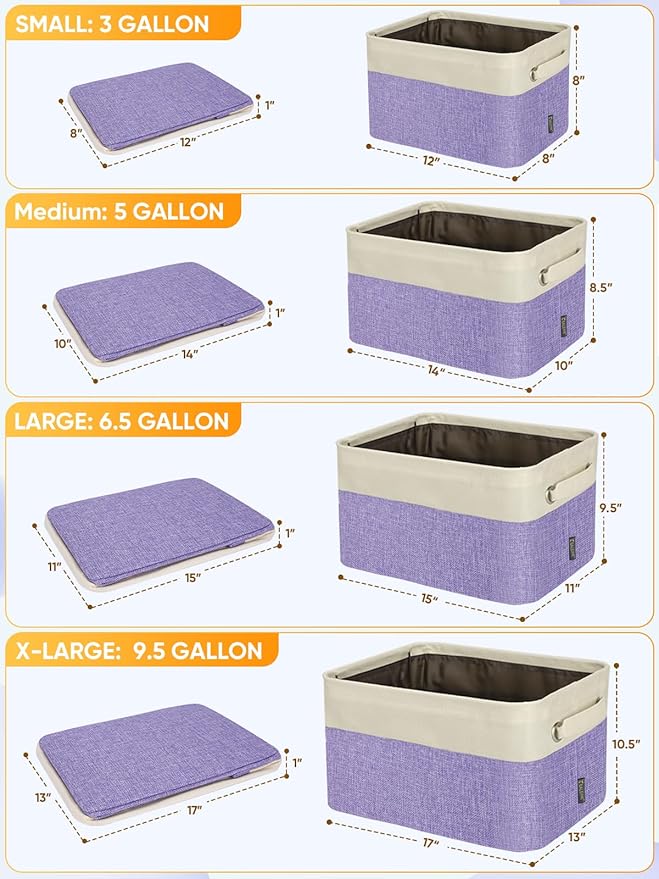 BALEINE 3 Pack Fabric Closet Storage Bins for Shelves, Linen Closet Organizers and Storage, Decorative Baskets for Organizing, Shelf, Clothes, Home, Office (Lavender, 14''x10''x8.5'')