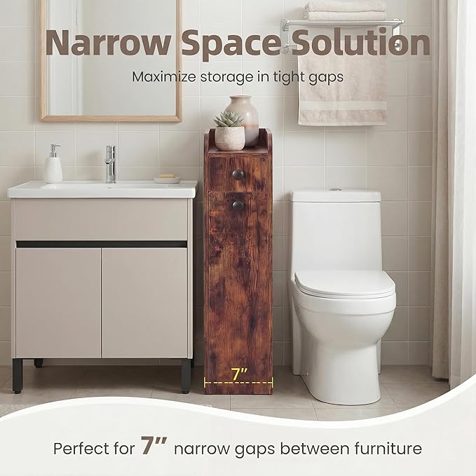 Tangkula Slim Bathroom Storage Cabinet, 4-Tier Narrow Small Side Storage Cabinet Next to Toilet, Slide Out Drawers on Casters, Floor Organizer Toilet Paper Holder for Small Spaces (Rustic Brown)
