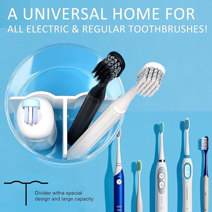 Acrylic Toothbush Hoder with White Divider for Bathroom Decor, Thick Clear Plastic Electronic Toothbrush and Toothpaste Organizer Stand for Bathroom Vanity Countertops, Bathroom Essentials Accessories