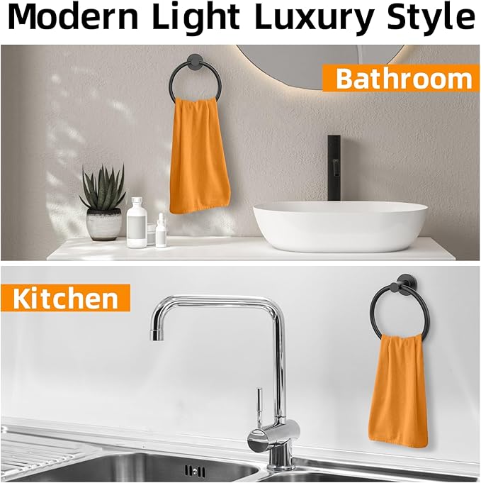 Matte Black Towel Ring 4Pack, SUS304 Stainless Steel Hand Towel Holder for Bathroom Kitchen, Modern Style Towel Hanger, Thicken Ring Towel Holder, Towel Rack Round Wall Mounted