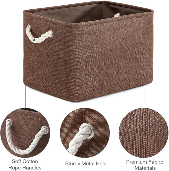 TheWarmHome Organization and Storage Basket for Shelves - 3 Pack 16x12x12 inch Fabric Storage Cubes, Cube Storage Bin for Organizing Closet Cloth Organizer Gift Toy (White & Brown)