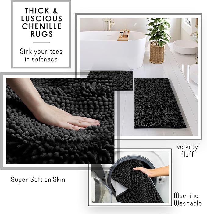 Clara Clark Black Bathroom Set - Bathroom Sets with Shower Curtain and Rugs, 21PC Bathroom Accessory Set, Shower Curtain Set with Soap Dispenser & Toothbrush Holder