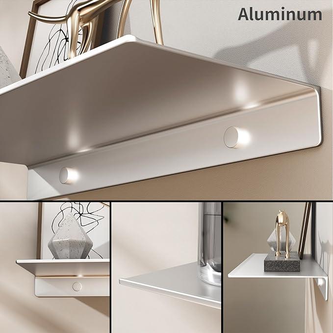 Danpoo 12 inch Metal Wall Shelf Small Floating Shelf for Wall Organizer & Storage, Display Shelf for Bathroom, Living Room, Kitchen, Bedroom(Silver)