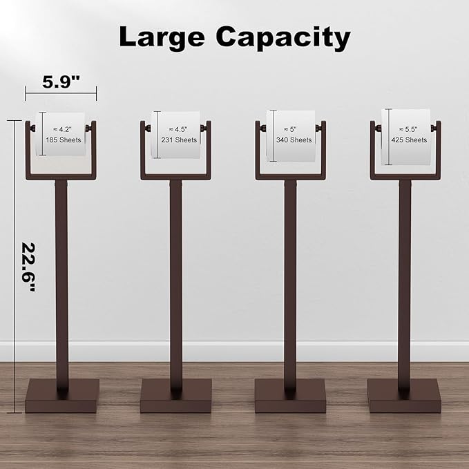 Bronze Toilet Paper Holder Stand，Stainless Steel Toilet Paper Holder Free Standing，Stable Weighted Base Floor Tissue Roll Holder for Bathroom，Modern Pivoting Toilet Paper Stand