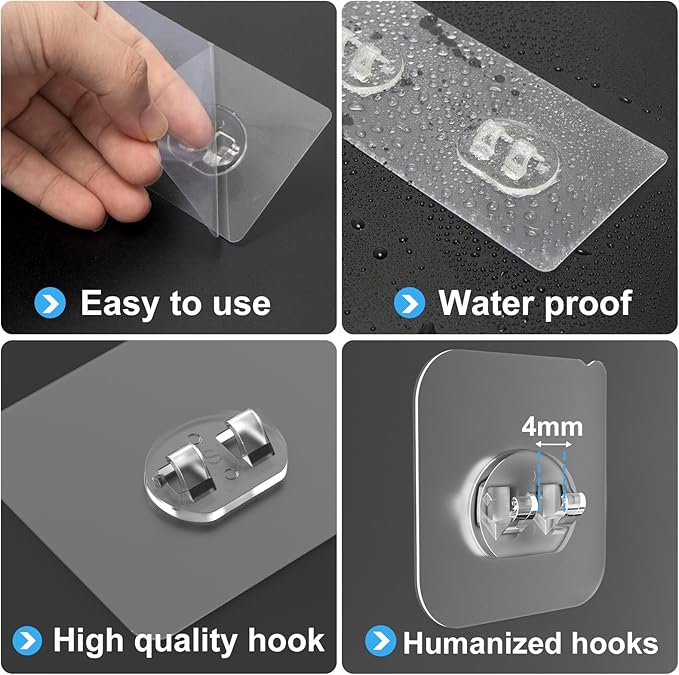Shower Caddy Adhesive Replacement, Double Hooks No Drilling, Transparent Strong Adhesive Waterproof for Shower Caddy, Bathroom Storage Shelves, Kitchen Racks (Double Hooks * 8pcs)