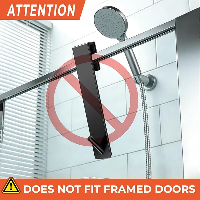 Kontoyo Shower Door Hooks(10 Inch),Extended Over Door Hooks for Bathroom Frameless Glass Shower Door,Stainless Steel Towel Hooks,Heavy Duty Rack Hooks for Robe,Towel-3 Pack-Black