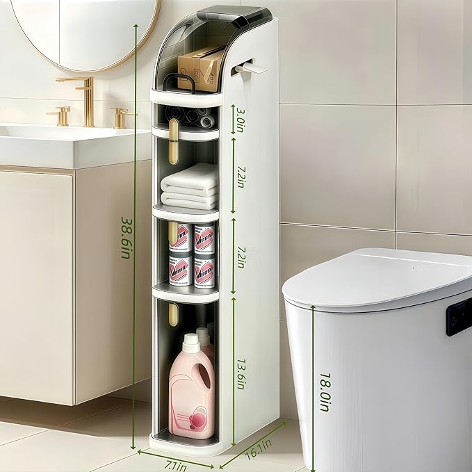 Slim Bathroom Storage Cabinet,Waterproof Narrow Bathroom Drawers,Suitable for Small Spaces,Ideal for Bathrooms, Living Rooms,Toilet,Kitchen or Bedrooms (4-Tiers)