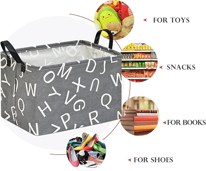 Baby Storage Basket Nursery Box Laundry Hamper Organization Bins for Toys and Clothes with Handles(Alphable)