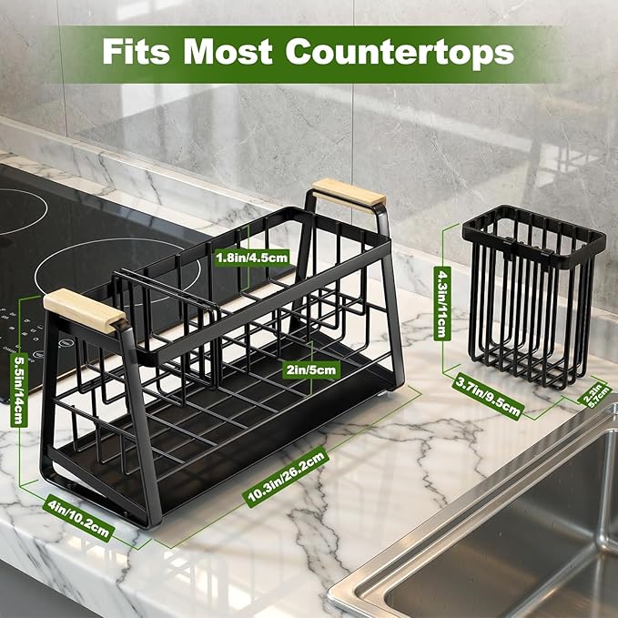 Housolution Sink Caddy Organizer, 2-Tier Sponge Holder for Kitchen Sink with Flexible High Brush Holder, Kitchen Countertop Storage Accessories, Soap Dispenser Organizer, Rustproof