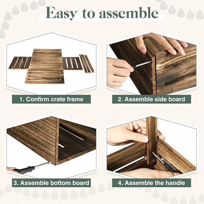 Suzile Wooden Baby Shower Crate Closet Wood Basket for Gifts with Handle Boy Girl Clothes Gender Reveal Storage Box for Newborn New Parent(Black Walnut Color)