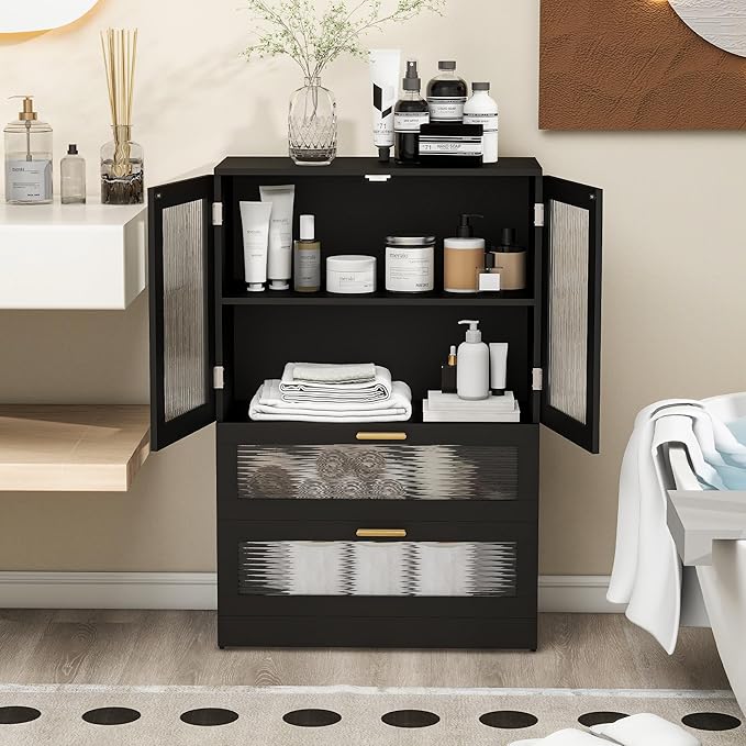 Bathroom Floor Storage Cabinet Freestanding Organizer for Bathroom, Home Office, Bedside, Sofa Side Table