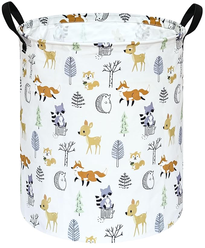 19.7 Inch Round Laundry Hamper Cute Animal Pattern Laundry Basket Fabric Storage Hamper Organization Bin, Toy Box,Gift Basket with Handles for Room