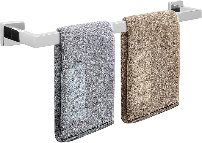 NearMoon Towel Bar, Bath Accessories Premium Thicken Stainless Steel Square Shower Towel Rack for Bathroom, Towel Holder Wall Mounted (1 Pack, Chrome Finish, 27 Inch)