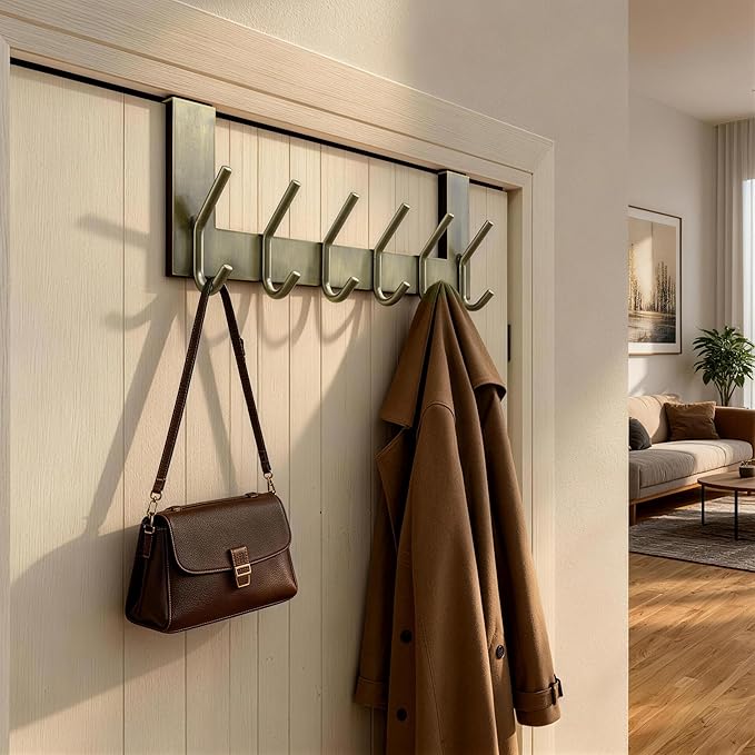 WEBI Over The Door Hooks,Door Hanger,Over Door Towel Rack,Door Coat Rack Hanger,6 Hooks for Hanging Towels,Clothes,Hats,Behind Back of Bathroom,Bronze,2 Packs