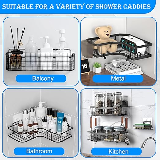 Shower Caddy Adhesive Replacement, Adhesive for Shower Caddy, Strong Shower Adhesive Strips Waterproof Transparent, No Drill Needed Holds 45 lbs for Bathroom Storage Shelves,Kitchen Racks-14PSC
