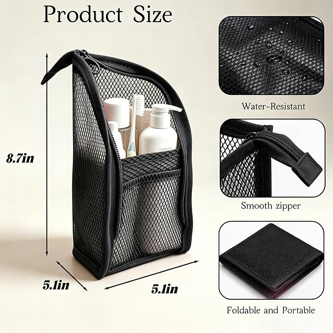 Standing Toiletry Bag, Lightweight Portable Travel Toiletry Bag, EVA Foldable Thickened Clear Hanging Makeup Bag, Breathable Cosmetic Organizer for Travel & Bathroom (black)