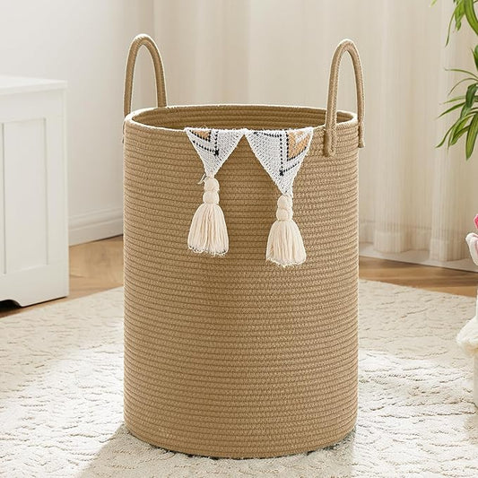 Artfeel Laundry Basket,Woven Cotton Rope Laundry Hamper,100L for Decorative Storage of Dirty Clothes,Toys and Blankets in Bathroom,Baby Room and Living Room