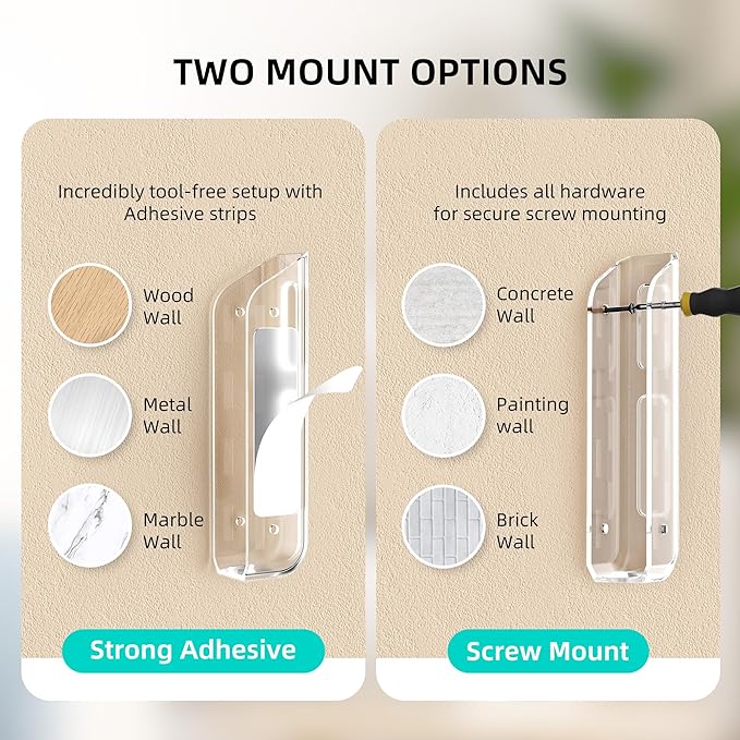 ELETIUO Wall-Mounted Scale Holder with Adhesive &Screws -Fits Most Digital Scales (Up to 1.2"/30mm Thick),Anti-Slip Silicone Pads,Space-Saving Bathroom/Bedroom Organizer-Easy to Install, Clear