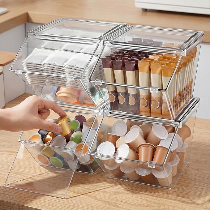 Yerliker 25 Pcs Clear Plastic Storage Bins with Lids Large Stackable Pantry Storage Organizer Bins Kitchen Organization Cabinet Organizers Ideal Containers for Fridge Kitchen Cabinets Bathroom