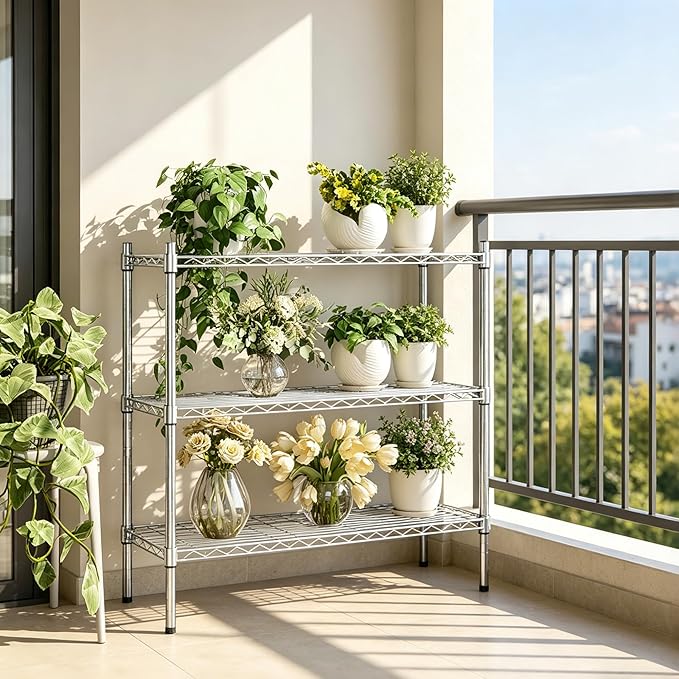 Auslar 3-Shelf Storage Wire Shelves Heavy Duty 3 Tiers Standing Shelving Units Adjustable Metal Organizer Wire Rack, Chrome