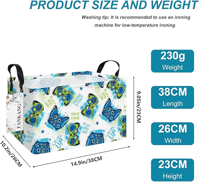 Storage Bins,Nursery Hamper Canvas Laundry Basket Foldable with Waterproof PE Coating Storage Baskets for Boys and Girls, Office, Bedroom, Clothes,Toys(Rec-Game ）