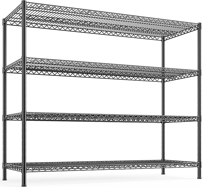 REIBII 55.5" W Storage Shelves 2560LBS Metal Shelving 4 Tier Wire Shelving Unit Garage Shelving Heavy Duty Metal Shelves for Storage Rack Commercial Adjustable Pantry Shelf, 55.5" W X 18''D X 71" H