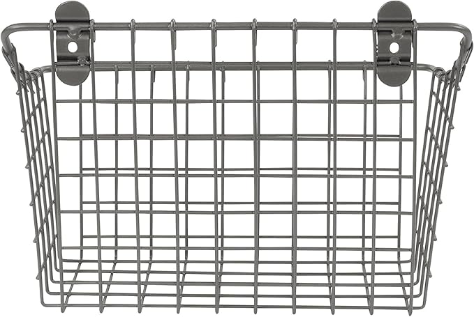 Spectrum Large Wall Mounted Wire Basket Industrial Gray Kitchen Wall Mount Organizer Storage Basket, Wire Basket for Kitchen Bathroom Pantry Organization, Wall Hanging Wire Caddy for Modern Homes